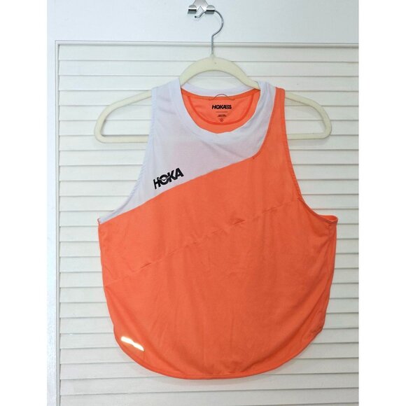 Hoka One One Women's Orange/White Sleeveless Running Glide Tank Top Size L 122 - Picture 9 of 11